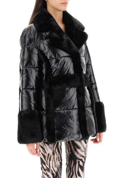 Shop Marciano By Guess Puffer Jacket With Faux Fur Details In Black