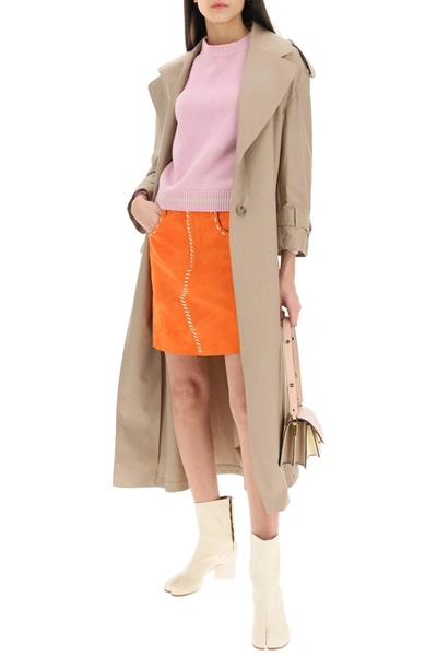 Shop Marni Suede Mini Skirt In Orange