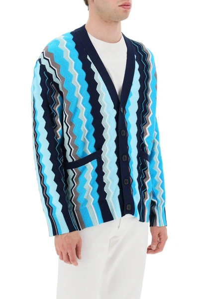 Shop Missoni Patterned Cardigan In Blue