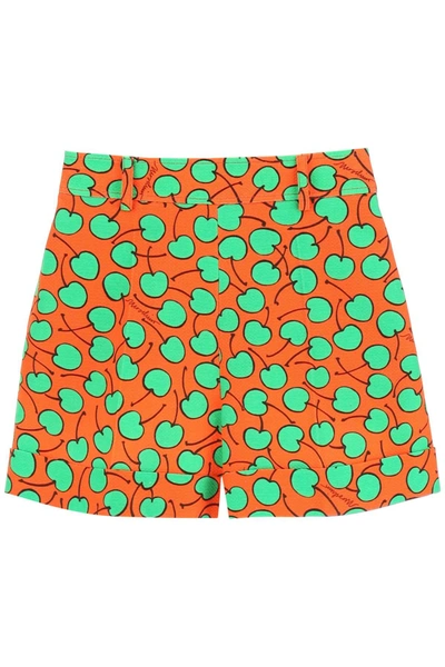Shop Moschino Cherry Print Piquet Shorts In Red