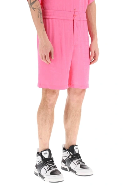Shop Moschino Monogram Silk And Viscose Shorts In Pink