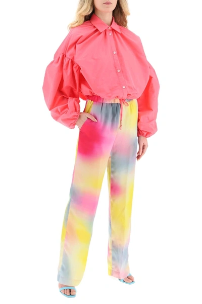 Shop Msgm Multicolored Satin Pants In Yellow