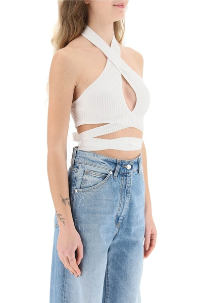 Shop Msgm Ribbed Knit Top With Crossover Neckline In White