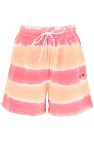 Shop Msgm Tie Dye Jersey Shorts In Pink