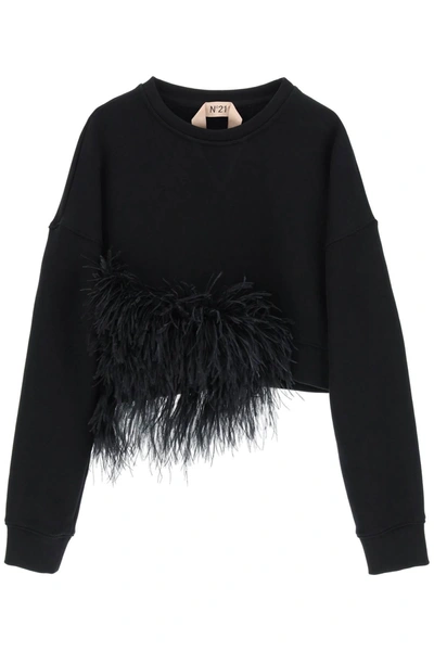 Shop N°21 N.21 Cropped Sweatshirt With Feathers