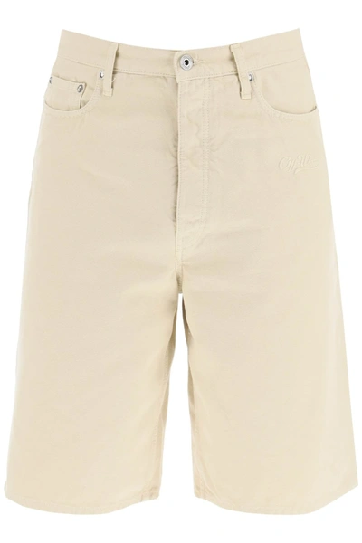 Shop Off-white Off White Cotton Utility Bermuda Shorts In Beige Technical