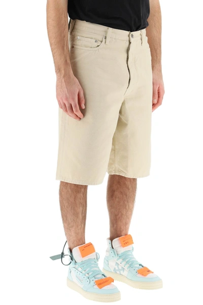 Shop Off-white Off White Cotton Utility Bermuda Shorts In Beige Technical