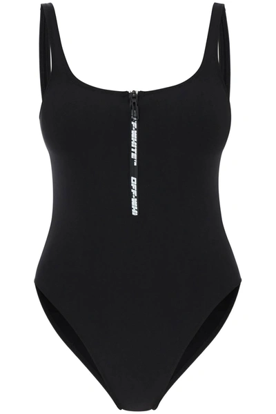 Shop Off-white Off White One Piece Swimsuit With Zip And Logo