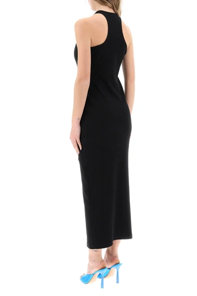 Shop Off-white Off White Rhinestone Logo Sheath Dress In Black