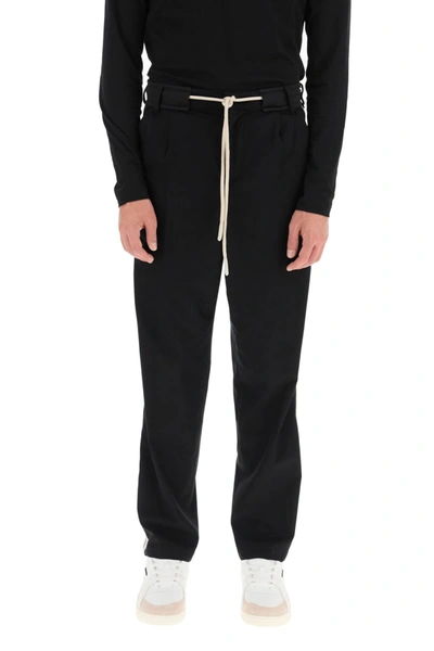 Shop Palm Angels Drawstring Cotton Pants With Side Bands In Black