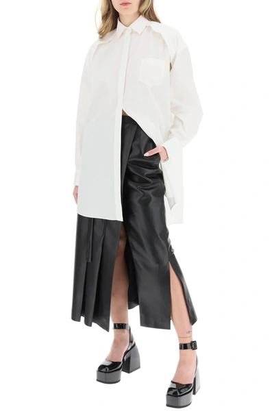 Shop Sacai Maxi Shirt With Cut Out Sleeves In White