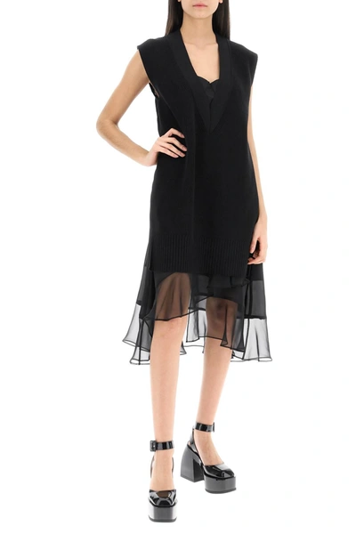 Shop Sacai Midi Dress With Knitted Panel