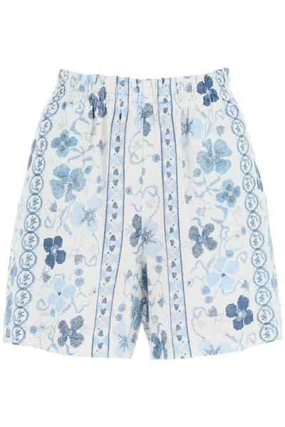 Shop See By Chloé See By Chloe Printed Linen Blend Shorts In White