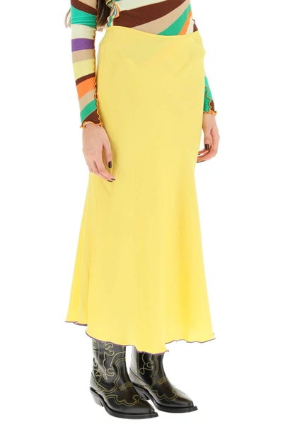Shop Siedres 'prim' Satin Midi Skirt In Yellow