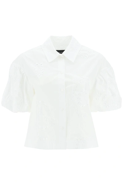 Shop Simone Rocha Cropped Shirt With Embrodered Trim In White Cotton