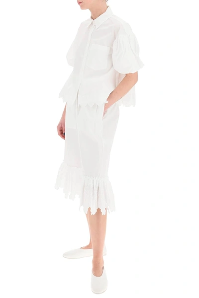 Shop Simone Rocha Cropped Shirt With Embrodered Trim In White Cotton