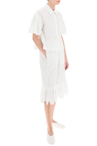 Shop Simone Rocha Embroidered Cropped Shirt In White Cotton