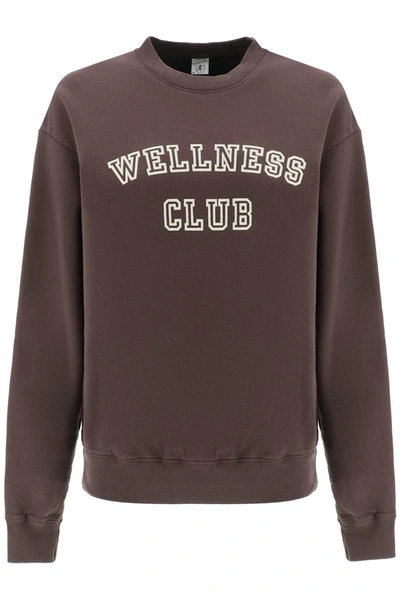 Shop Sporty And Rich Sporty Rich Crew Neck Sweatshirt With Lettering Print In Brown
