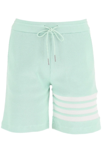 Shop Thom Browne 4 Bar Shorts In Waffle Jersey In Green