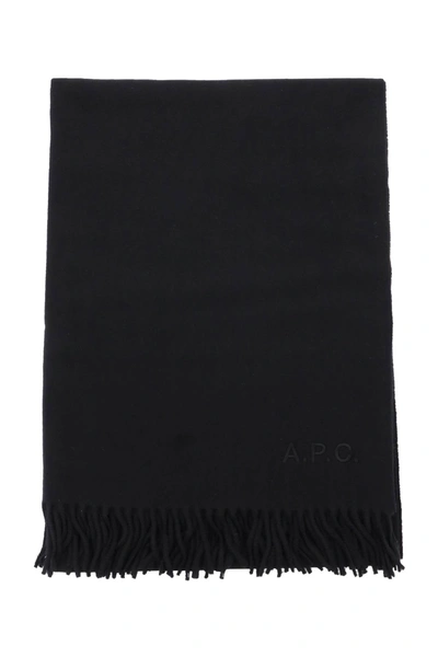 Shop Apc A.p.c. Alix Brodée Wool Scarf Men In Black