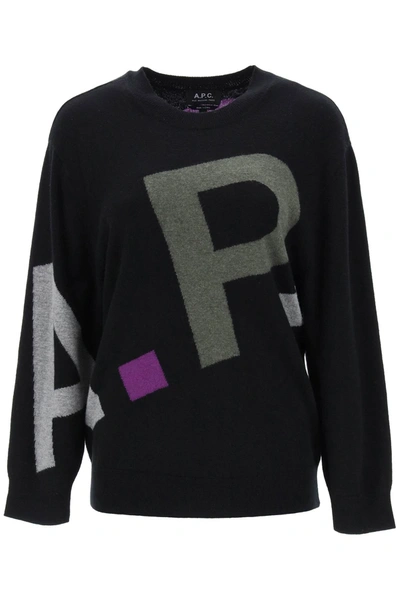 Shop Apc A.p.c. Sweater In Virgin Wool With Logo Pattern Women In Black