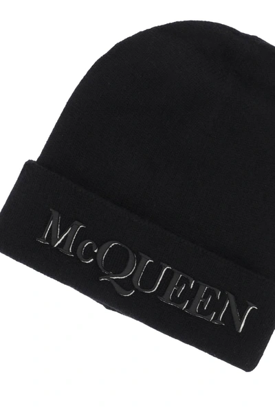 Shop Alexander Mcqueen Cashmere Beanie With Logo Embroidery Men In Black