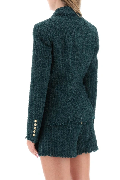 Shop Balmain Double-breasted Jacket In Tweed Women In Green