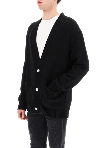 Shop Balmain Jacquard Cardigan With Back Logo Men In Black