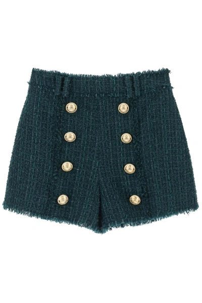 Shop Balmain Shorts In Tweed Women In Green