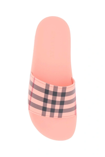 Shop Burberry Tartan Rubber Slides Women In Pink