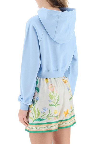 Shop Casablanca 'casa Phantastica' Cropped Hoodie In Organic Cotton Women In Blue