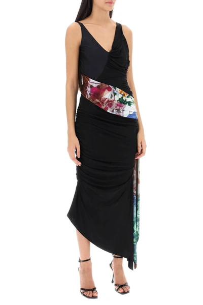 Shop Marine Serre Dress In Draped Jersey With Contrasting Sash Women In Black