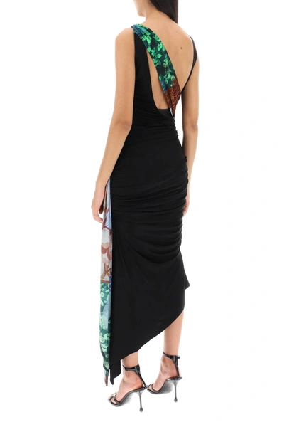 Shop Marine Serre Dress In Draped Jersey With Contrasting Sash Women In Black