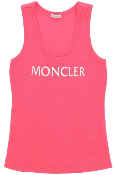 Shop Moncler Logo Print Ribbed Tank Top Women In Pink