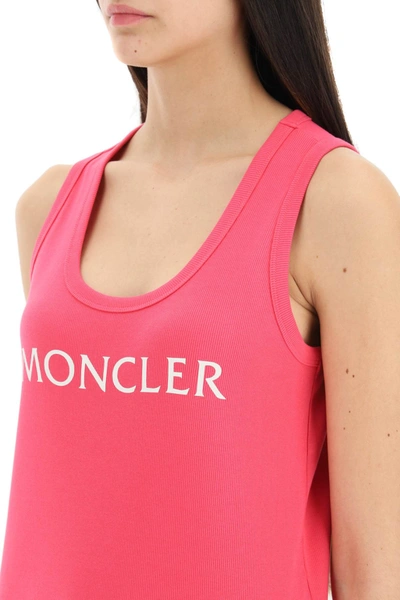 Shop Moncler Logo Print Ribbed Tank Top Women In Pink