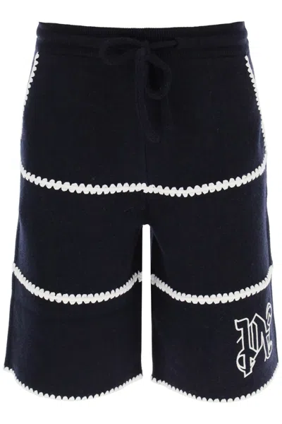 Shop Palm Angels Wool Knit Shorts With Contrasting Trims Men In Multicolor