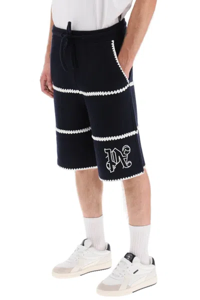 Shop Palm Angels Wool Knit Shorts With Contrasting Trims Men In Multicolor