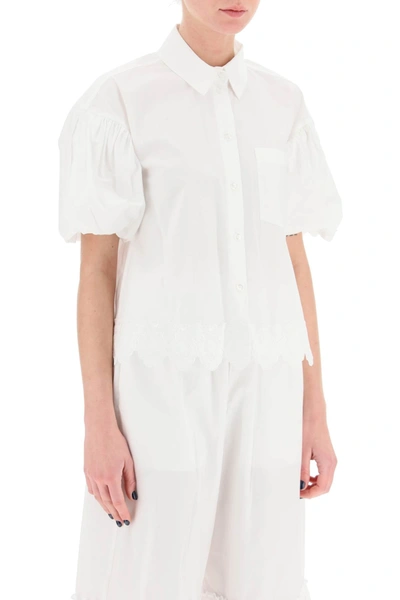Shop Simone Rocha Cropped Shirt With Embrodered Trim Women In White