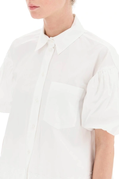 Shop Simone Rocha Cropped Shirt With Embrodered Trim Women In White
