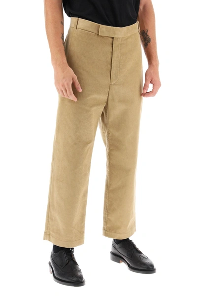 Shop Thom Browne Cropped Pants In Corduroy Men In Cream