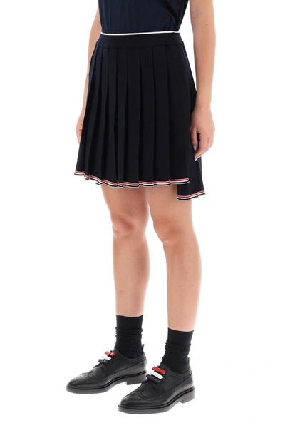 Shop Thom Browne Knitted Pleated Mini Skirt Women In Blue