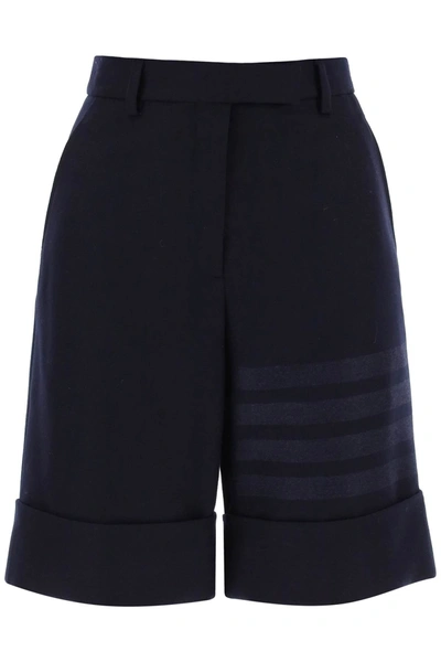 Shop Thom Browne Shorts In Flannel With 4-bar Motif Women In Blue