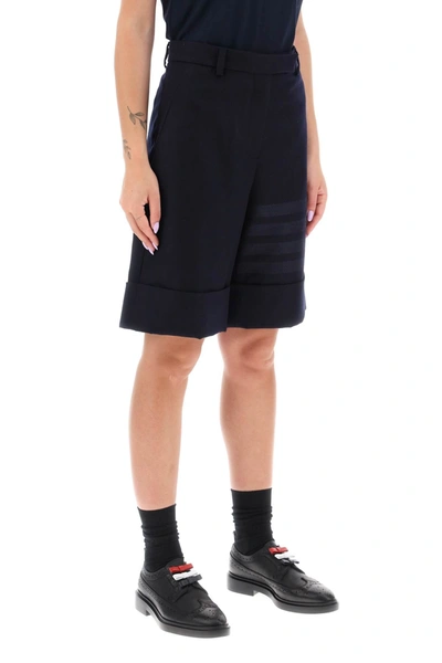 Shop Thom Browne Shorts In Flannel With 4-bar Motif Women In Blue