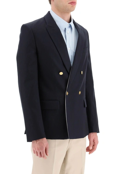 Shop Valentino Drouble-breasted Blazer With Rear Vents Men In Blue