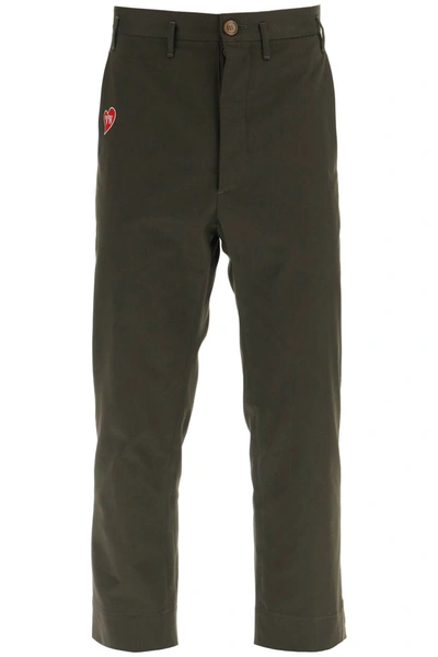 Shop Vivienne Westwood Cropped Cruise Pants Featuring Embroidered Heart-shaped Logo Men In Green