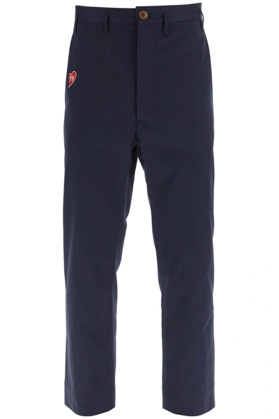 Shop Vivienne Westwood Cropped Cruise Pants Featuring Embroidered Heart-shaped Logo Men In Blue