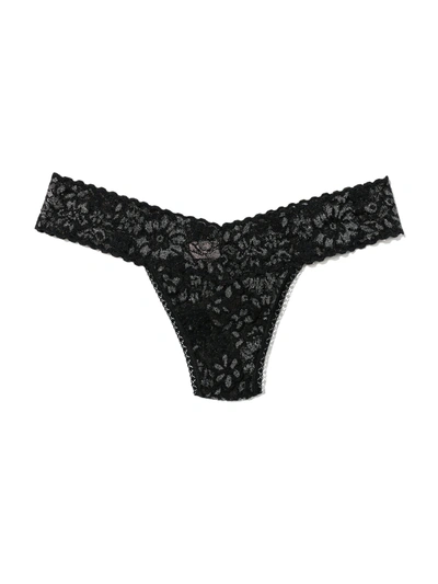 Shop Hanky Panky Lurex Daily Lace Low Rise Thong In Black