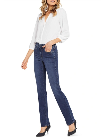 Shop Nydj Petites Marilyn Womens High Rise Stretch Straight Leg Jeans In Multi