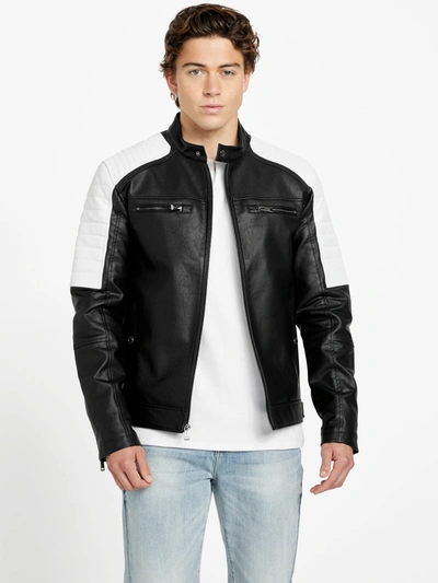 Shop Guess Factory David Hooded Moto Jacket In Black