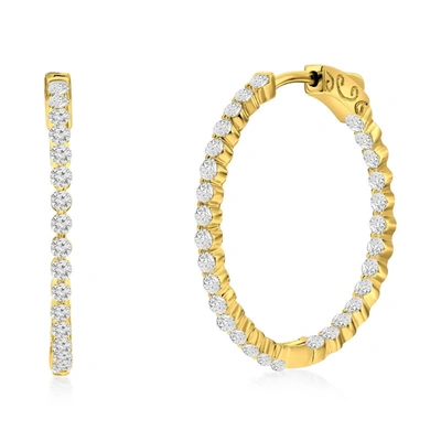 Simona Sterling Silver Or Gold Plated Over Sterling Silver 30mm Inside-outside Round Cz Hoop Earrings In Gold
